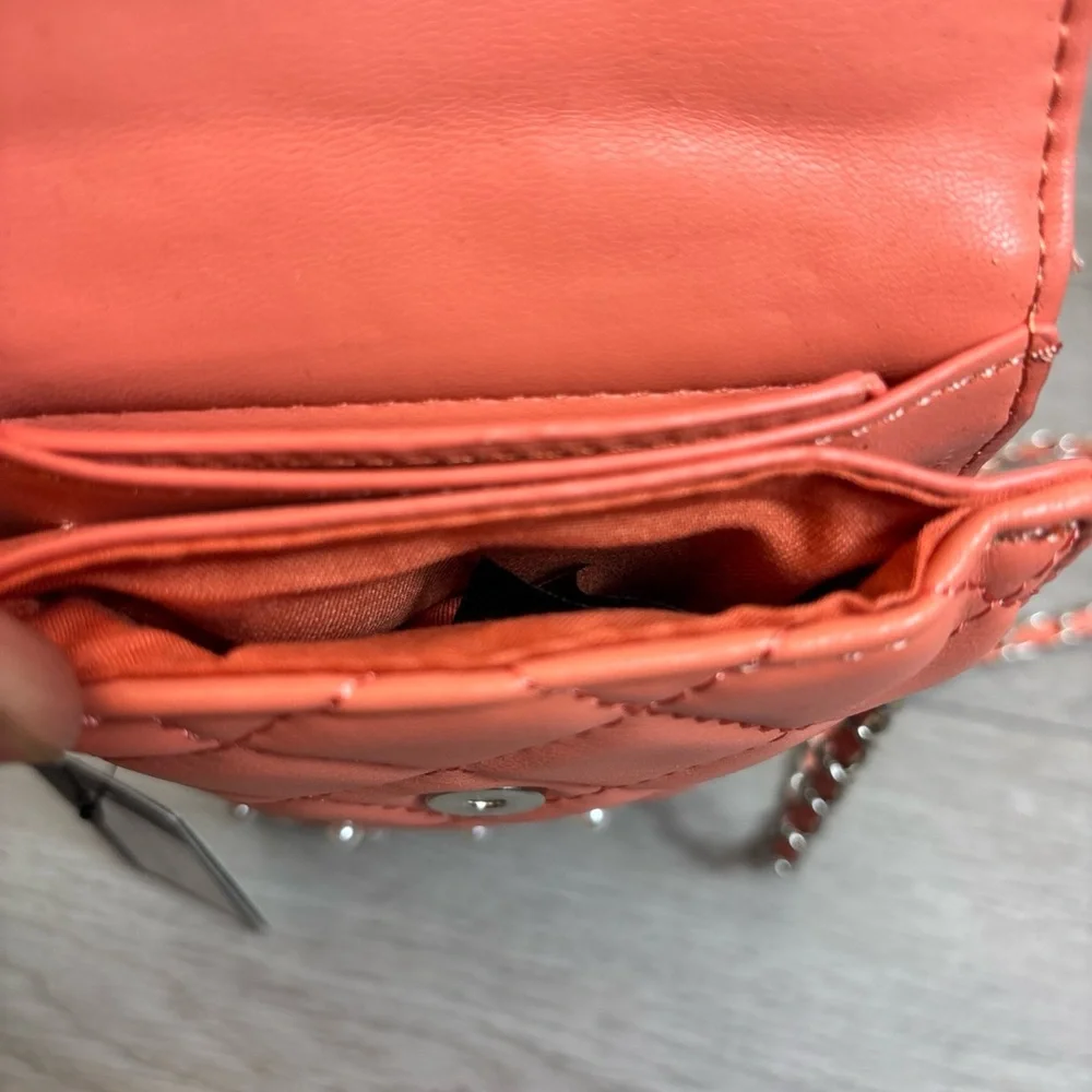 Badgley Mischka Vegan Leather Pearl Phone Case W/Card Holder Coral Crossbody NEW
